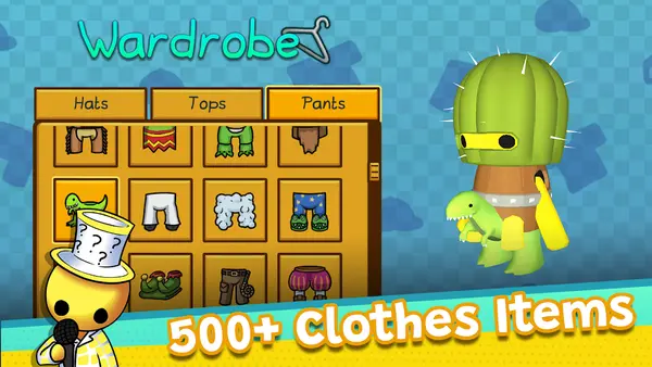 Wobbly Life wardrobe screen with clothing items and a cactus costume character